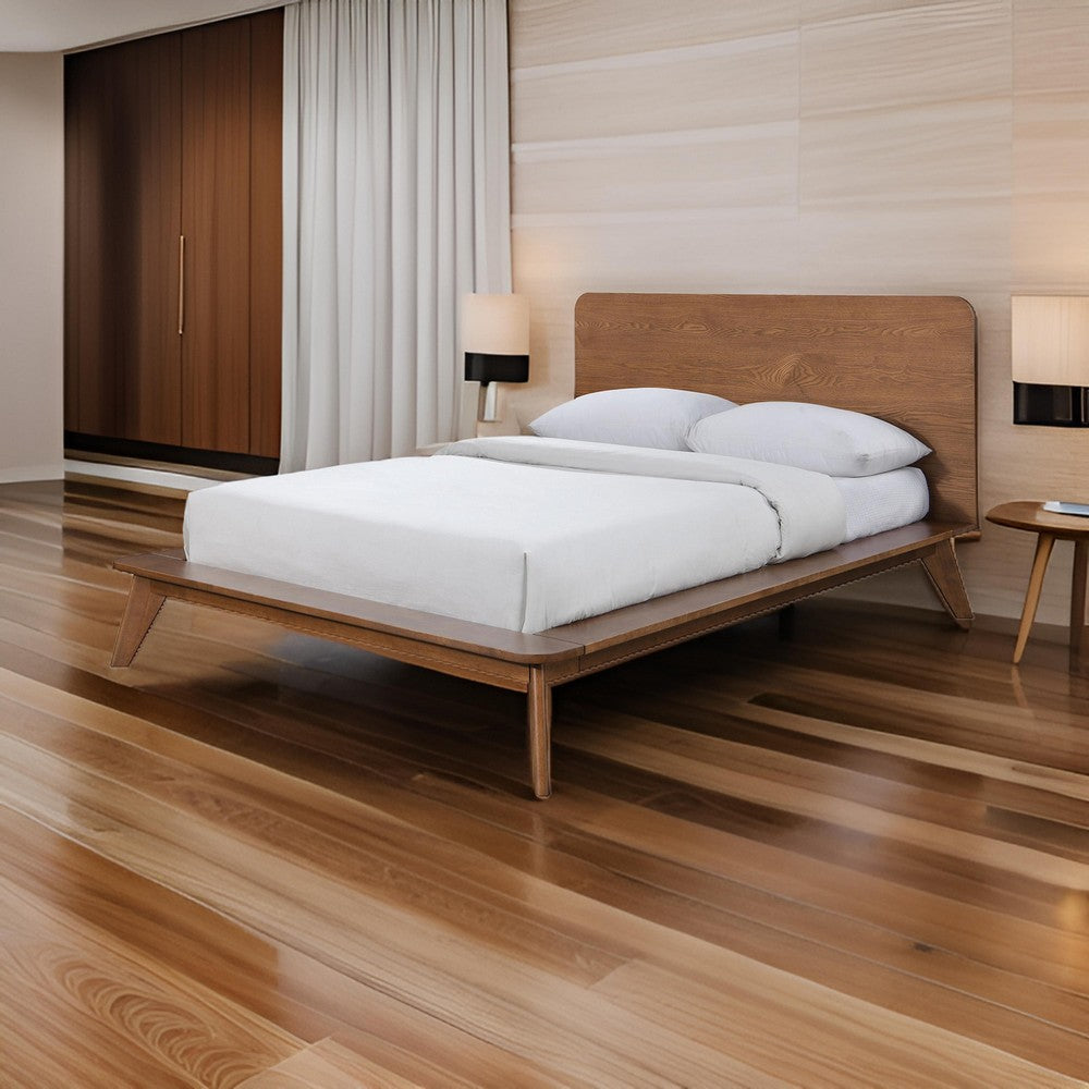 Stacy Queen Size Platform Bed, Panel Headboard, Walnut Brown Solid Wood - BM319547