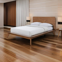 Stacy Queen Size Platform Bed, Panel Headboard, Walnut Brown Solid Wood - BM319547