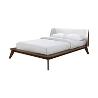 Linzy Queen Bed, Beige Boucle Upholstered Winged Edge, Brown Solid Wood - BM319548