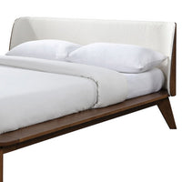 Linzy Queen Bed, Beige Boucle Upholstered Winged Edge, Brown Solid Wood - BM319548
