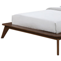 Linzy Queen Bed, Beige Boucle Upholstered Winged Edge, Brown Solid Wood - BM319548