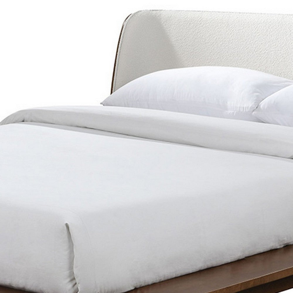 Linzy Queen Bed, Beige Boucle Upholstered Winged Edge, Brown Solid Wood - BM319548
