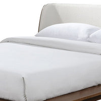 Linzy Queen Bed, Beige Boucle Upholstered Winged Edge, Brown Solid Wood - BM319548