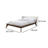 Linzy Queen Bed, Beige Boucle Upholstered Winged Edge, Brown Solid Wood - BM319548