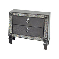Laine Nightstand, 2 Drawers, Crystal Like Acrylic Trim, Gray Solid Wood - BM319552