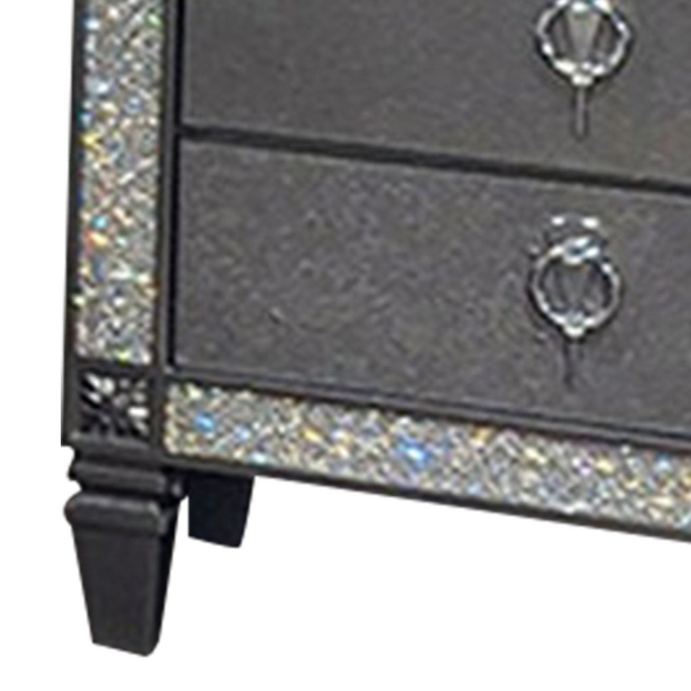 Laine Nightstand, 2 Drawers, Crystal Like Acrylic Trim, Gray Solid Wood - BM319552