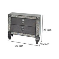 Laine Nightstand, 2 Drawers, Crystal Like Acrylic Trim, Gray Solid Wood - BM319552