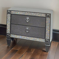 Laine Nightstand, 2 Drawers, Crystal Like Acrylic Trim, Gray Solid Wood - BM319552