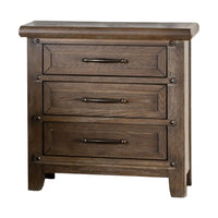 Merry Nightstand, Spacious Top, 3 Drawers, Metal Handles, Brown Solid Wood - BM319553