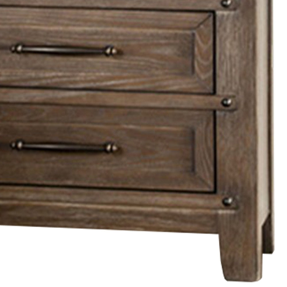 Merry Nightstand, Spacious Top, 3 Drawers, Metal Handles, Brown Solid Wood - BM319553