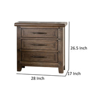 Merry Nightstand, Spacious Top, 3 Drawers, Metal Handles, Brown Solid Wood - BM319553