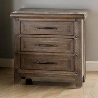 Merry Nightstand, Spacious Top, 3 Drawers, Metal Handles, Brown Solid Wood - BM319553