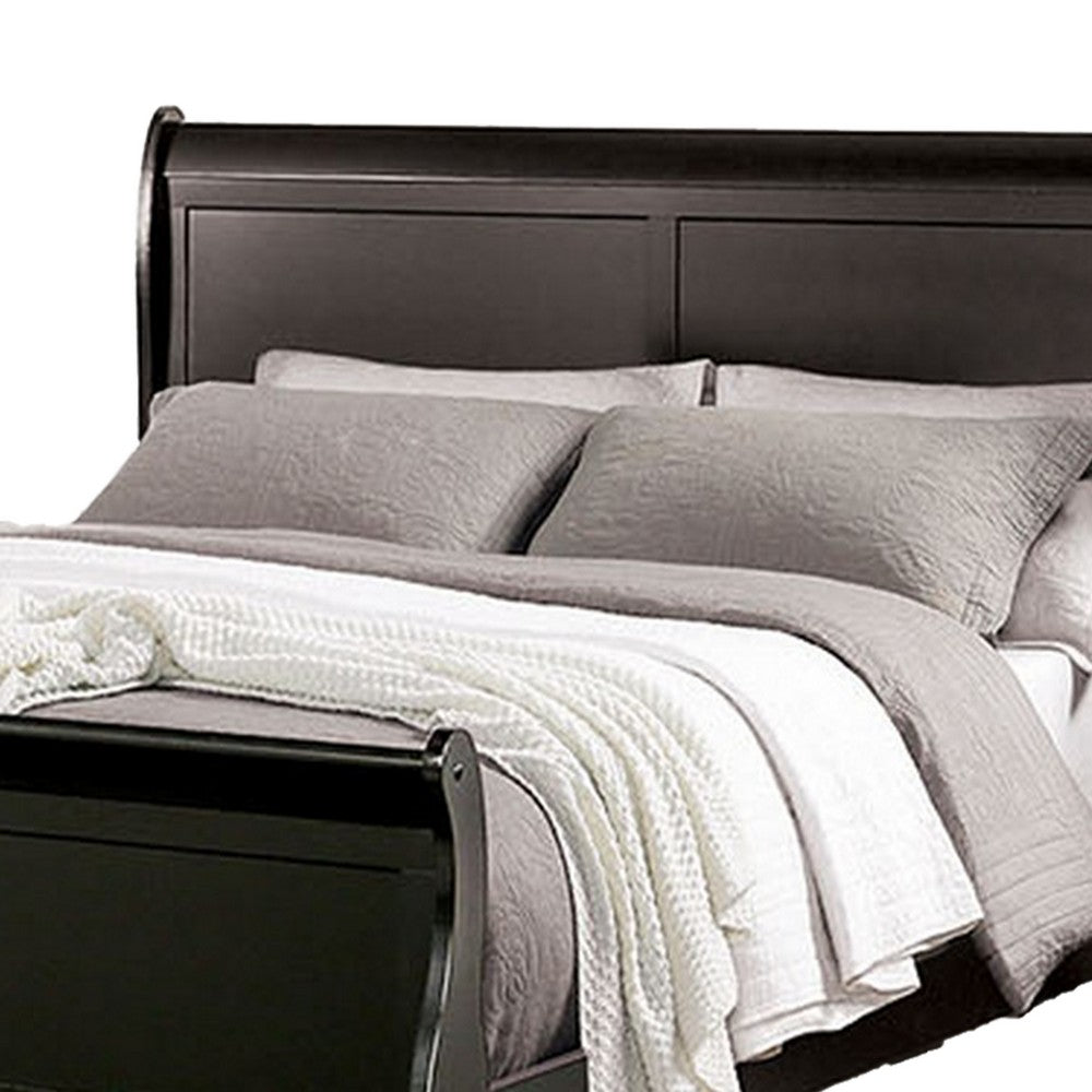 Ryla Full Size Bed, Sleigh Panel Headboard and Footboard, Black Solid Wood - BM319575