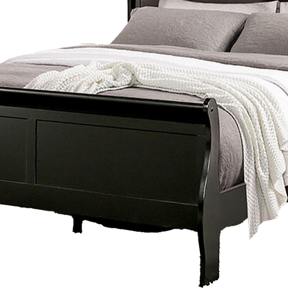 Ryla Full Size Bed, Sleigh Panel Headboard and Footboard, Black Solid Wood - BM319575