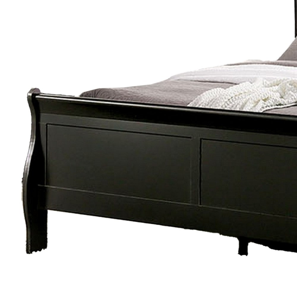 Ryla Full Size Bed, Sleigh Panel Headboard and Footboard, Black Solid Wood - BM319575