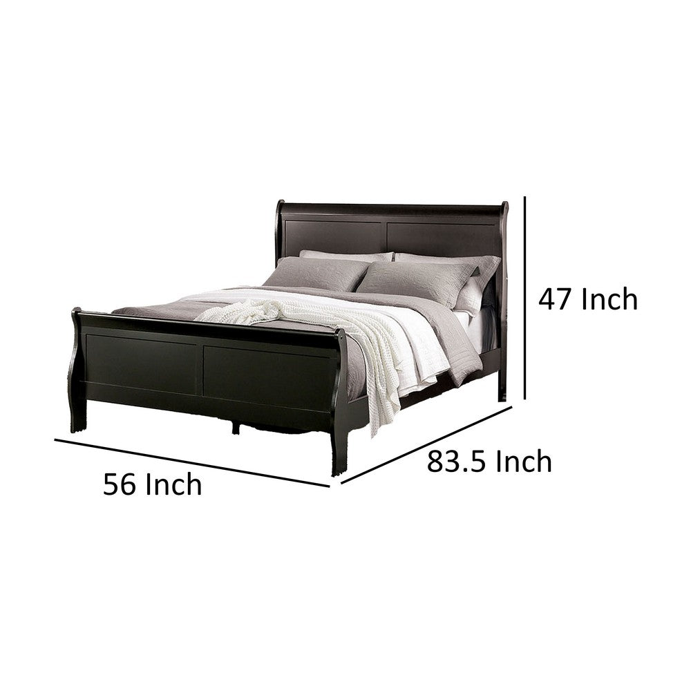 Ryla Full Size Bed, Sleigh Panel Headboard and Footboard, Black Solid Wood - BM319575