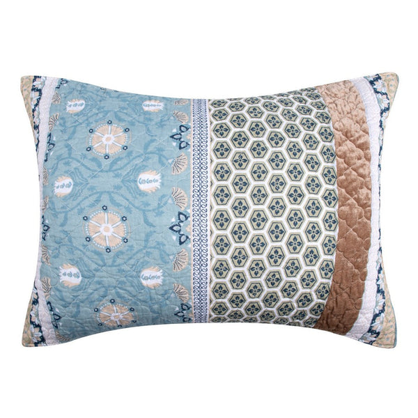 Ello 36 Inch Quilted King Size Pillow Sham, Bohemian Print Blue and White By Casagear Home