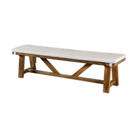 Jule Dining Bench, Trestle Base, 69 Inch, Brown Wood with Off White Seat - BM319791