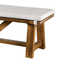 Jule Dining Bench, Trestle Base, 69 Inch, Brown Wood with Off White Seat - BM319791