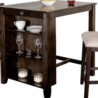 Lessi 3pc Counter Height Table Set with Side Shelf, USB , Cherry Brown Wood - BM319792