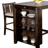 Lessi 3pc Counter Height Table Set with Side Shelf, USB , Cherry Brown Wood - BM319792