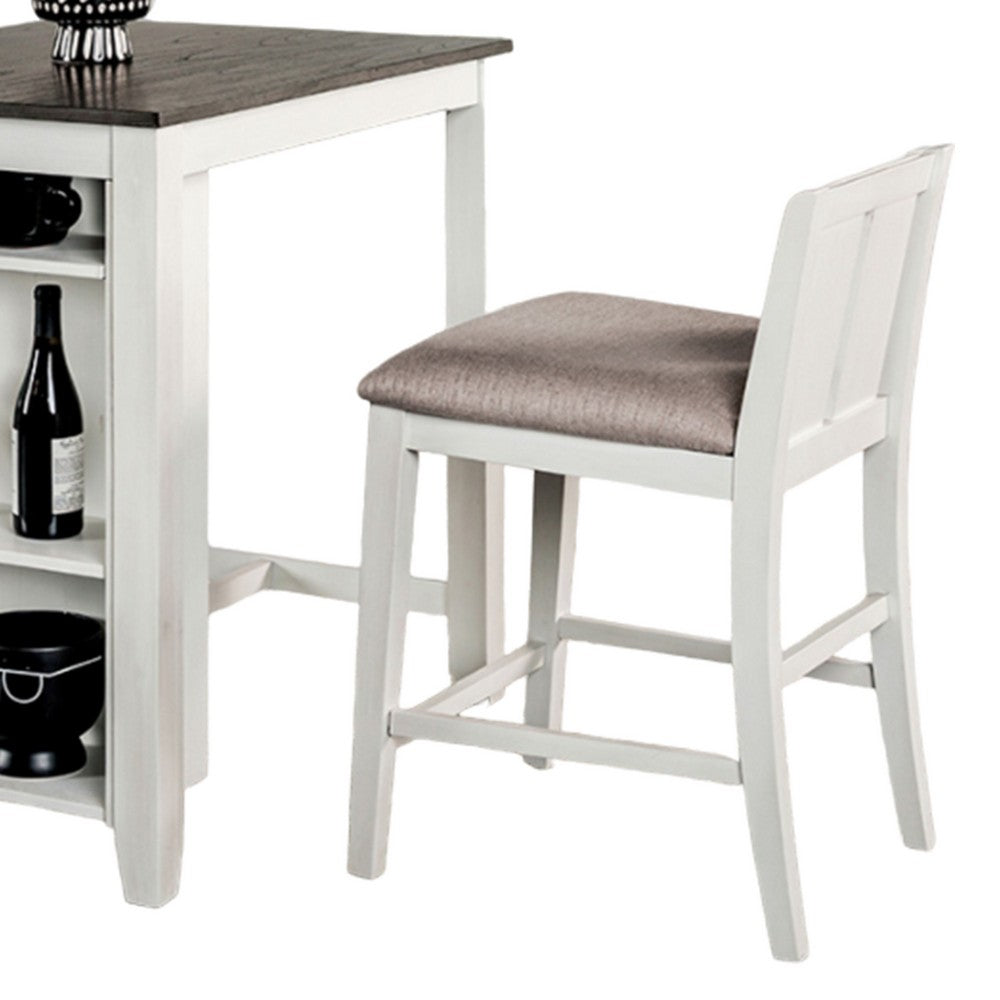 Lessi 3pc Counter Height Table Set with Side Shelf, USB , White Gray Wood - BM319793