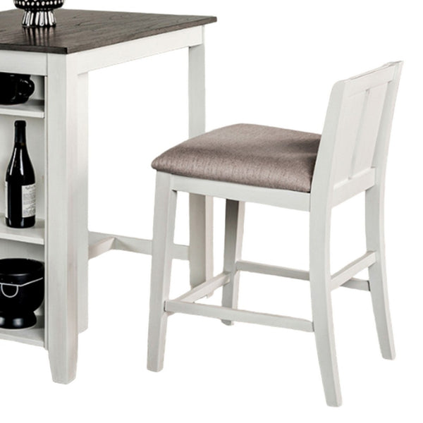 Lessi 3pc Counter Height Table Set with Side Shelf, USB , White Gray Wood - BM319793