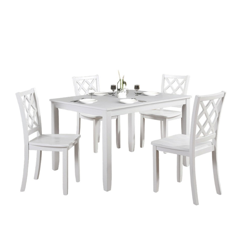 Ziko 5 Piece Dining Table Set, 4 Crossed Back Chairs, White Solid Wood - BM319795