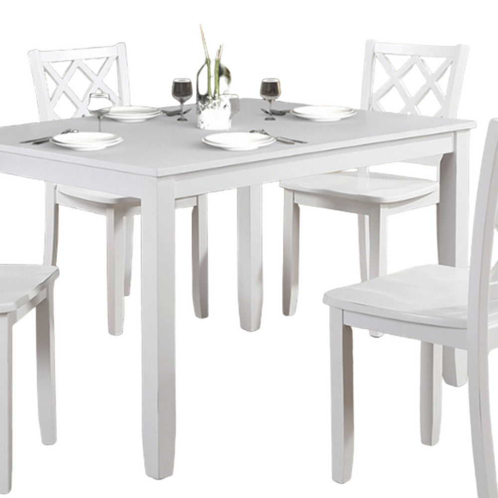 Ziko 5 Piece Dining Table Set, 4 Crossed Back Chairs, White Solid Wood - BM319795