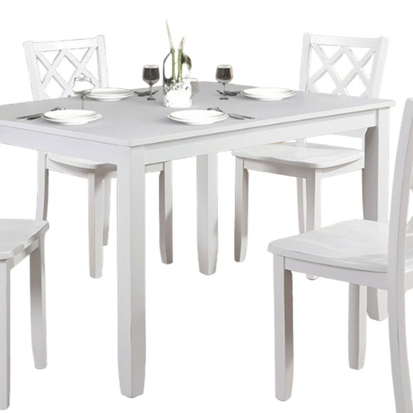 Ziko 5 Piece Dining Table Set, 4 Crossed Back Chairs, White Solid Wood - BM319795