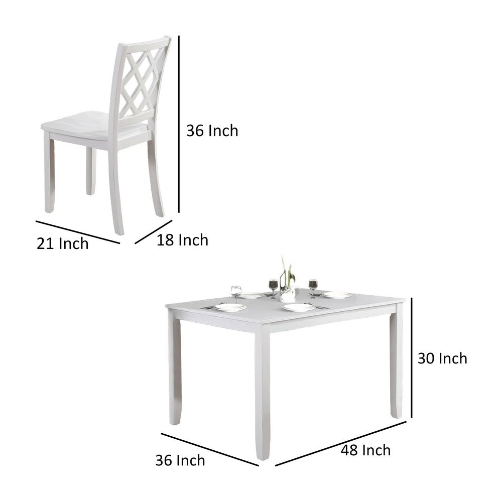 Ziko 5 Piece Dining Table Set, 4 Crossed Back Chairs, White Solid Wood - BM319795