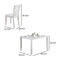 Ziko 5 Piece Dining Table Set, 4 Crossed Back Chairs, White Solid Wood - BM319795
