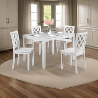 Ziko 5 Piece Dining Table Set, 4 Crossed Back Chairs, White Solid Wood - BM319795