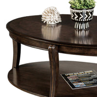 Orio Coffee Table with Open Shelves, 49 Inch Oval Top, Brown Wood - BM319796