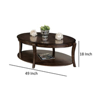 Orio Coffee Table with Open Shelves, 49 Inch Oval Top, Brown Wood - BM319796