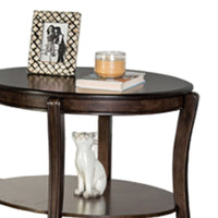 Orio Side End Table, Open Shelves, 31 Inch Oval Top, Curve Legs, Brown Wood - BM319797