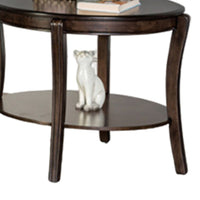 Orio Side End Table, Open Shelves, 31 Inch Oval Top, Curve Legs, Brown Wood - BM319797