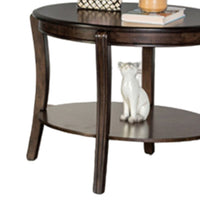 Orio Side End Table, Open Shelves, 31 Inch Oval Top, Curve Legs, Brown Wood - BM319797