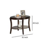 Orio Side End Table, Open Shelves, 31 Inch Oval Top, Curve Legs, Brown Wood - BM319797