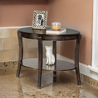 Orio Side End Table, Open Shelves, 31 Inch Oval Top, Curve Legs, Brown Wood - BM319797