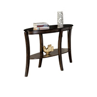 Orio Sofa Table, Open Shelves, 49 Inch Oval Top, Curved Legs, Brown Wood - BM319798
