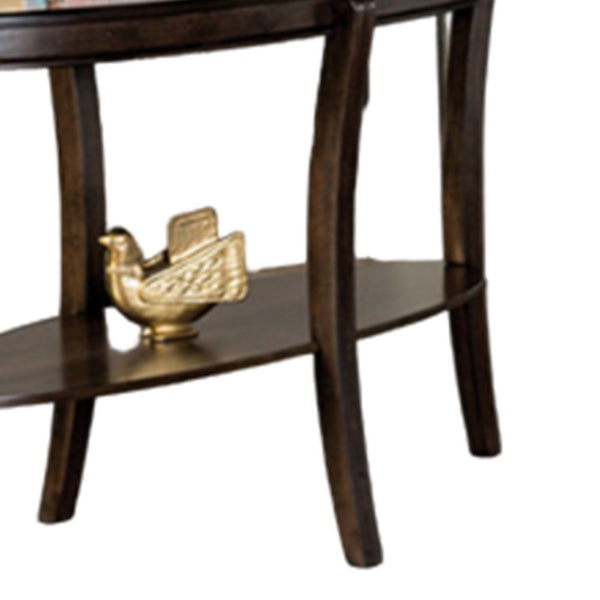 Orio Sofa Table, Open Shelves, 49 Inch Oval Top, Curved Legs, Brown Wood - BM319798
