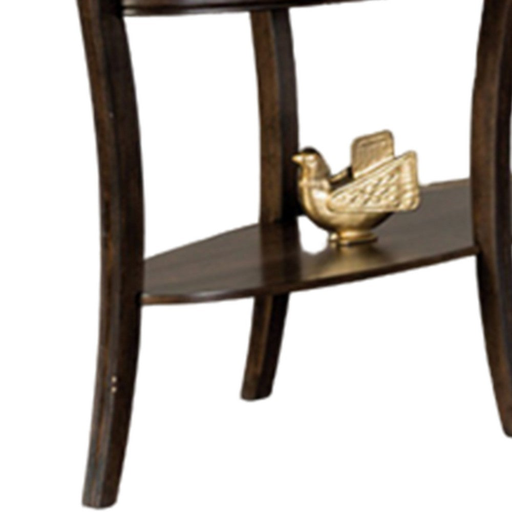 Orio Sofa Table, Open Shelves, 49 Inch Oval Top, Curved Legs, Brown Wood - BM319798