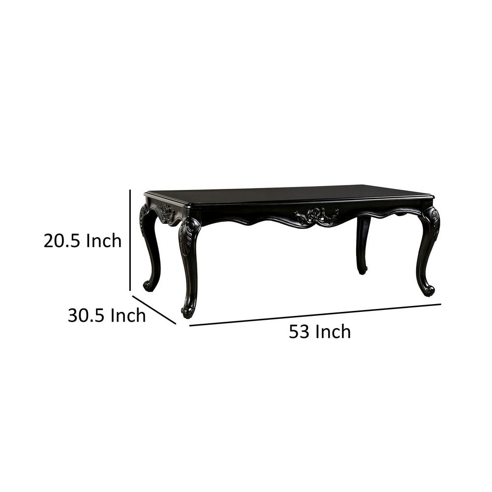 Roche Coffee Table, 53 Inch, Classical Cabriole Legs, Dark Brown Solid Wood - BM319799