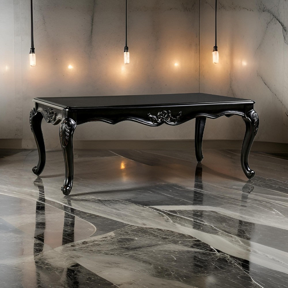 Roche Coffee Table, 53 Inch, Classical Cabriole Legs, Dark Brown Solid Wood - BM319799