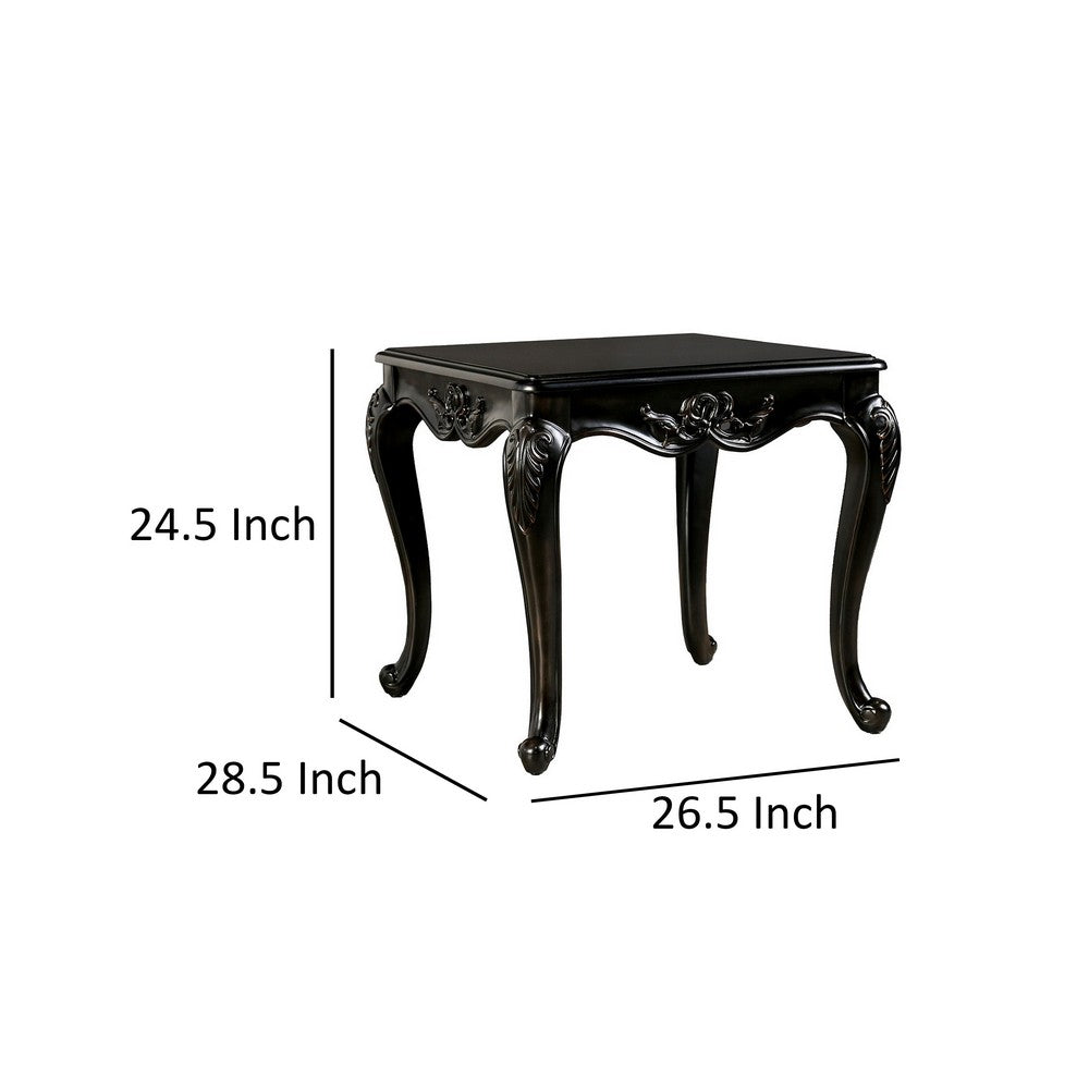 Roche Side End Table, 29 Inch, Classic Cabriole Legs, Dark Brown Solid Wood - BM319800
