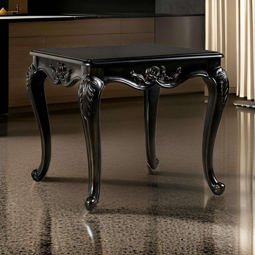 Roche Side End Table, 29 Inch, Classic Cabriole Legs, Dark Brown Solid Wood - BM319800