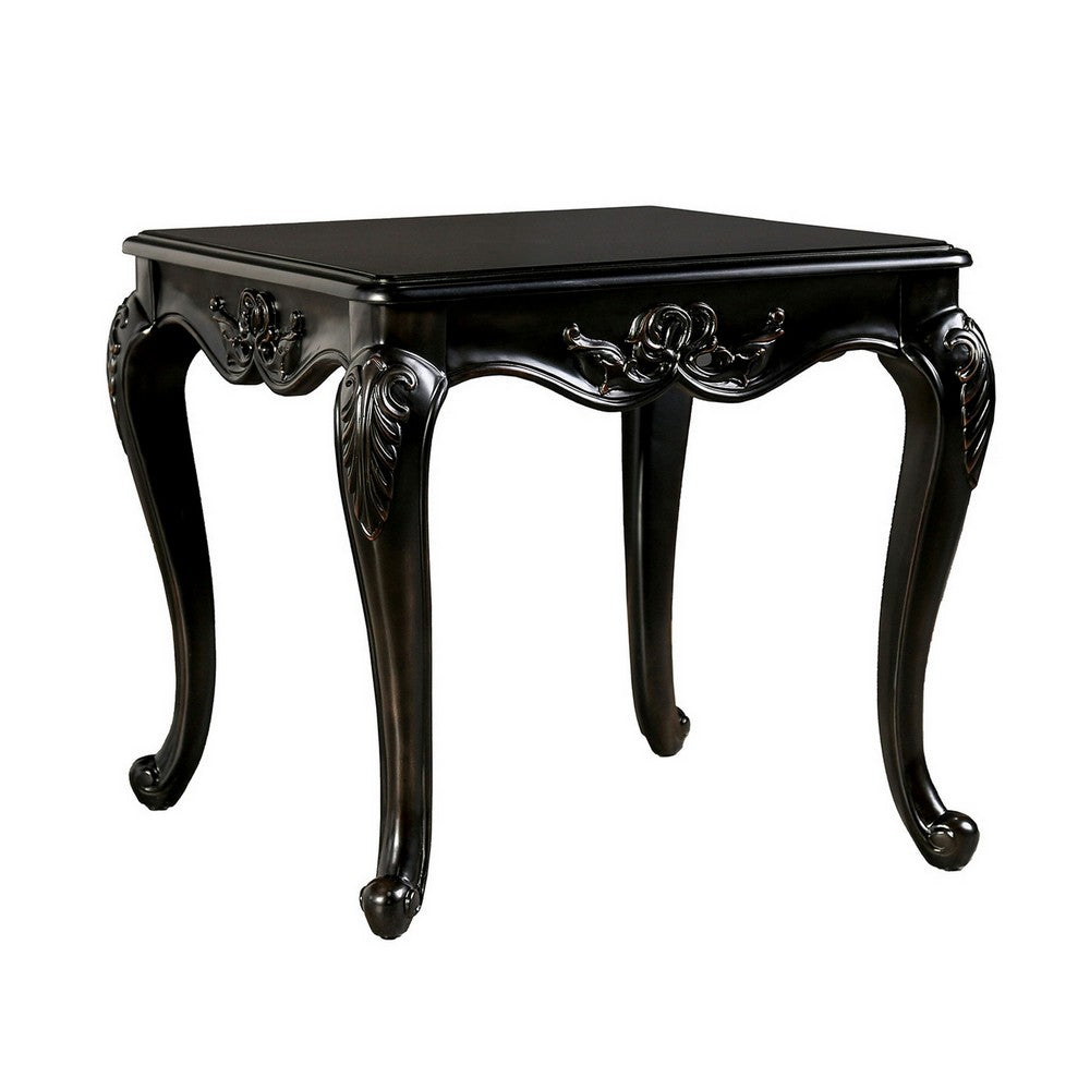 Roche Side End Table, 29 Inch, Classic Cabriole Legs, Dark Brown Solid Wood - BM319800