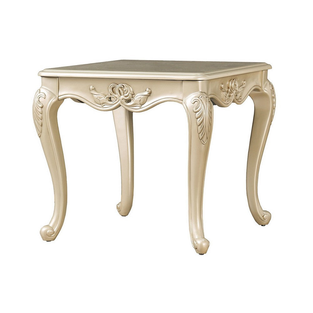Roche Side End Table, 29 Inch, Classic Cabriole Legs, Champagne Gold Wood - BM319802