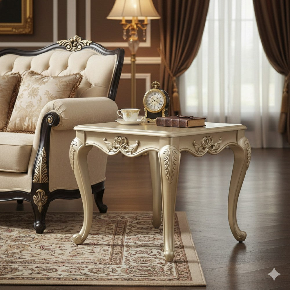 Roche Side End Table, 29 Inch, Classic Cabriole Legs, Champagne Gold Wood - BM319802